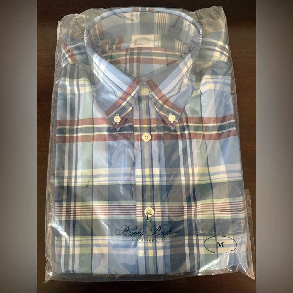 (052) Brooks Brothers Regent Non-Iron Blue and Green Plaid Shirt